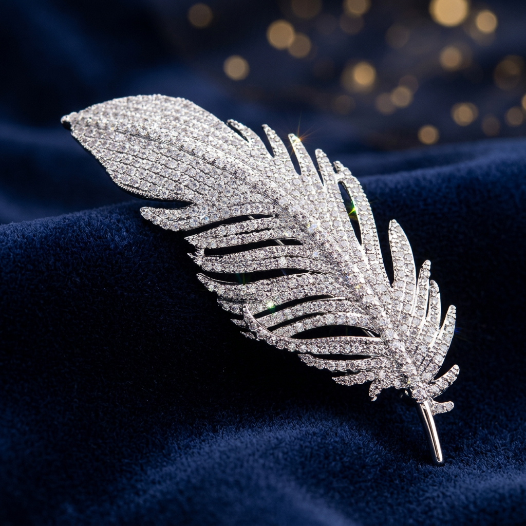 Veer als broche in goud en zilverkleur