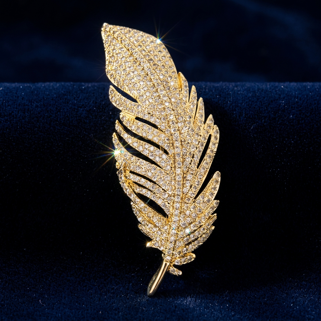Veer als broche in goud en zilverkleur