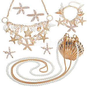 5-delig set "schelp": tasje, ketting, armband, oorbellen en 2 haarclips