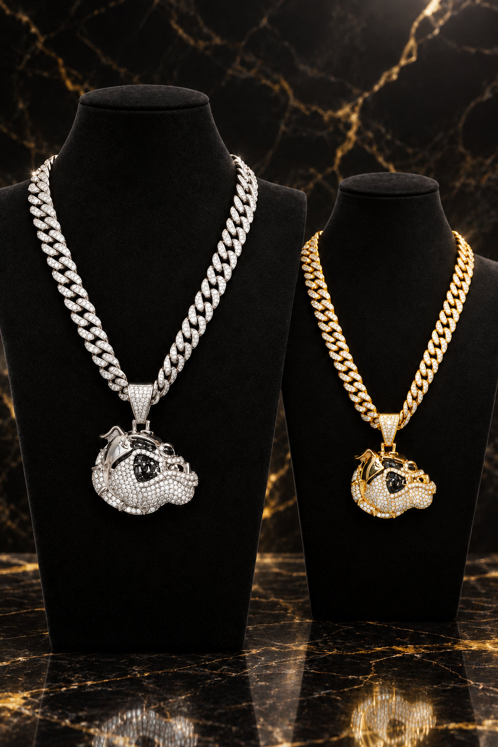 Bulldog ketting met strass in 2 kleuren