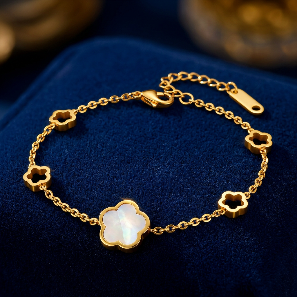 "Flower Meadow" 3-delig set PVD Verguld Stalen Ketting en oorbellen en armband