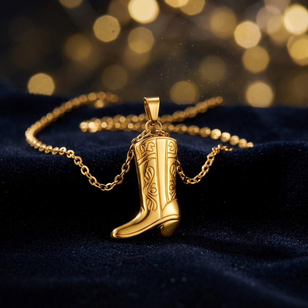 "Boot" Necklace, 18K Gold Plated Steel
