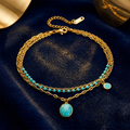 Armband met verschillend strengen en steentjes, turquoise