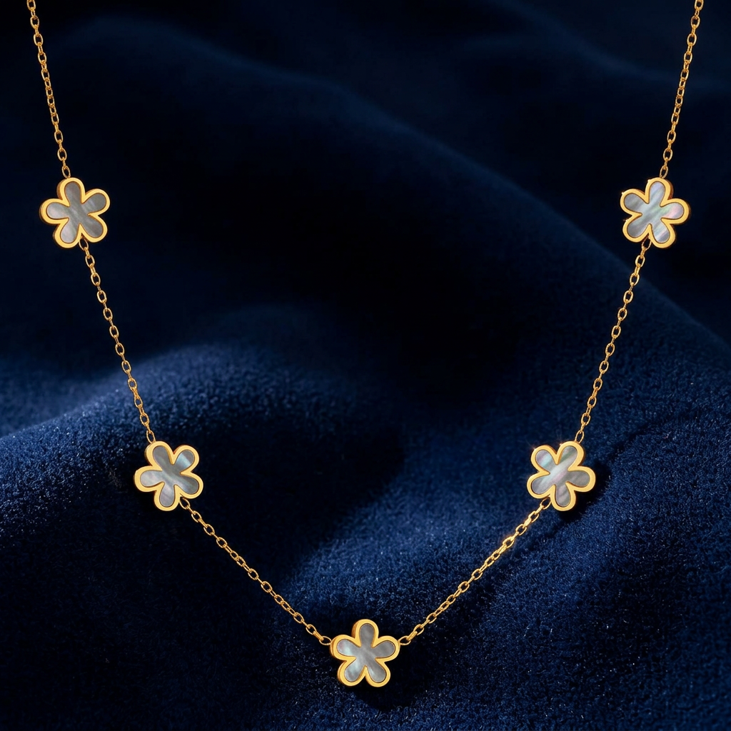 "Flower Meadow" 3-delig set PVD Verguld Stalen Ketting en oorbellen en armband