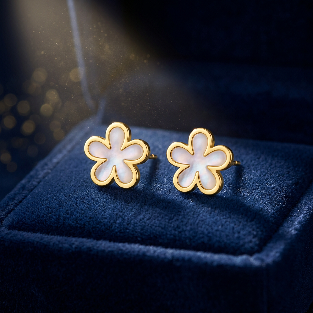 "Flower Meadow" 3-delig set PVD Verguld Stalen Ketting en oorbellen en armband