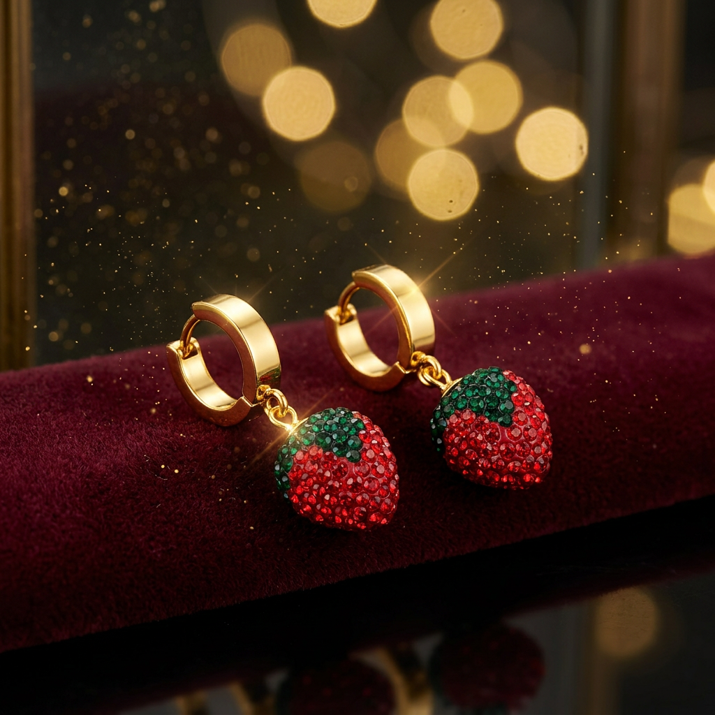 "Berrie" setje , 18K verguld staal mooie set van ketting en oorbellen.