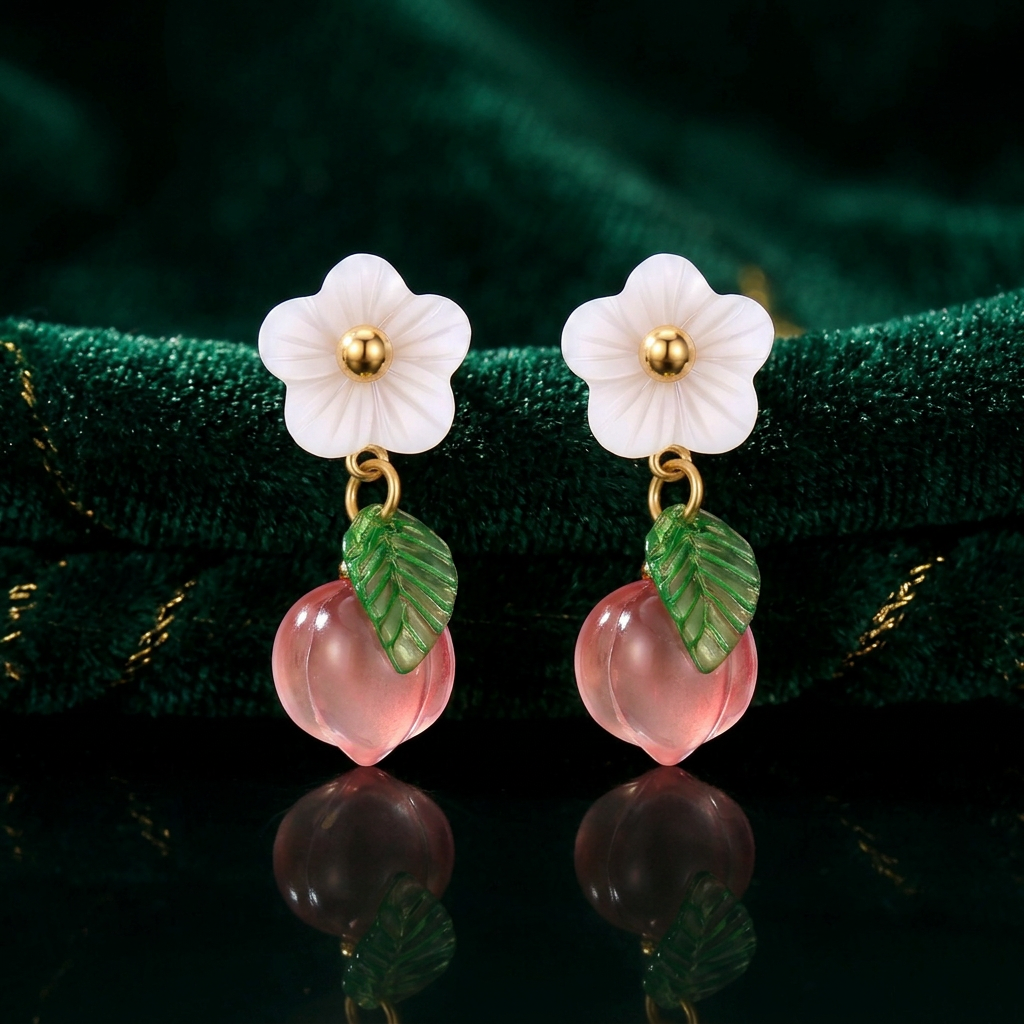 Set Peach" PVD verguld roestvrijstalen ketting en oorbellen