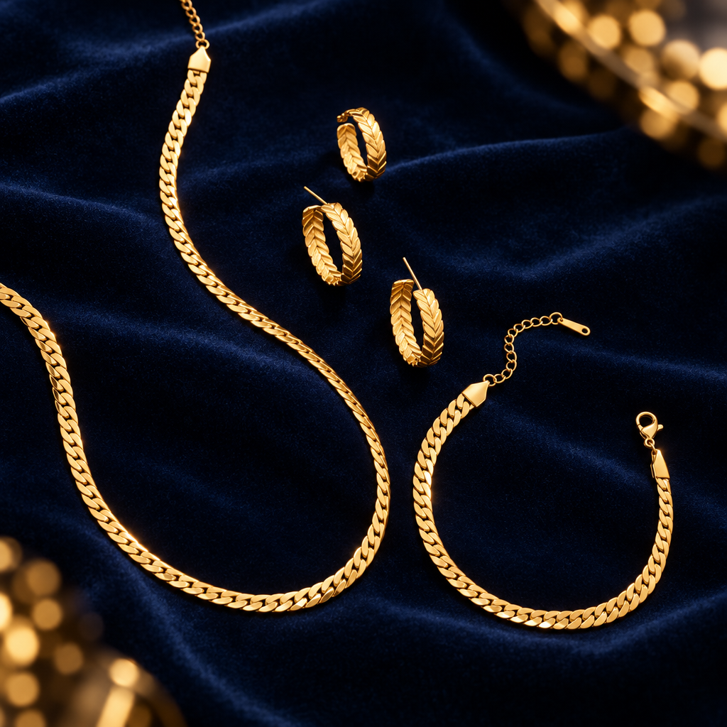 4-delig set, ketting,armband, oorbellen en ring