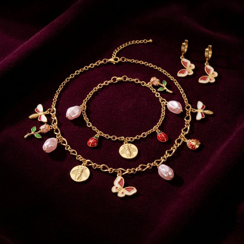 3- delige set met vlinders, Ketting, armband en oorbellen