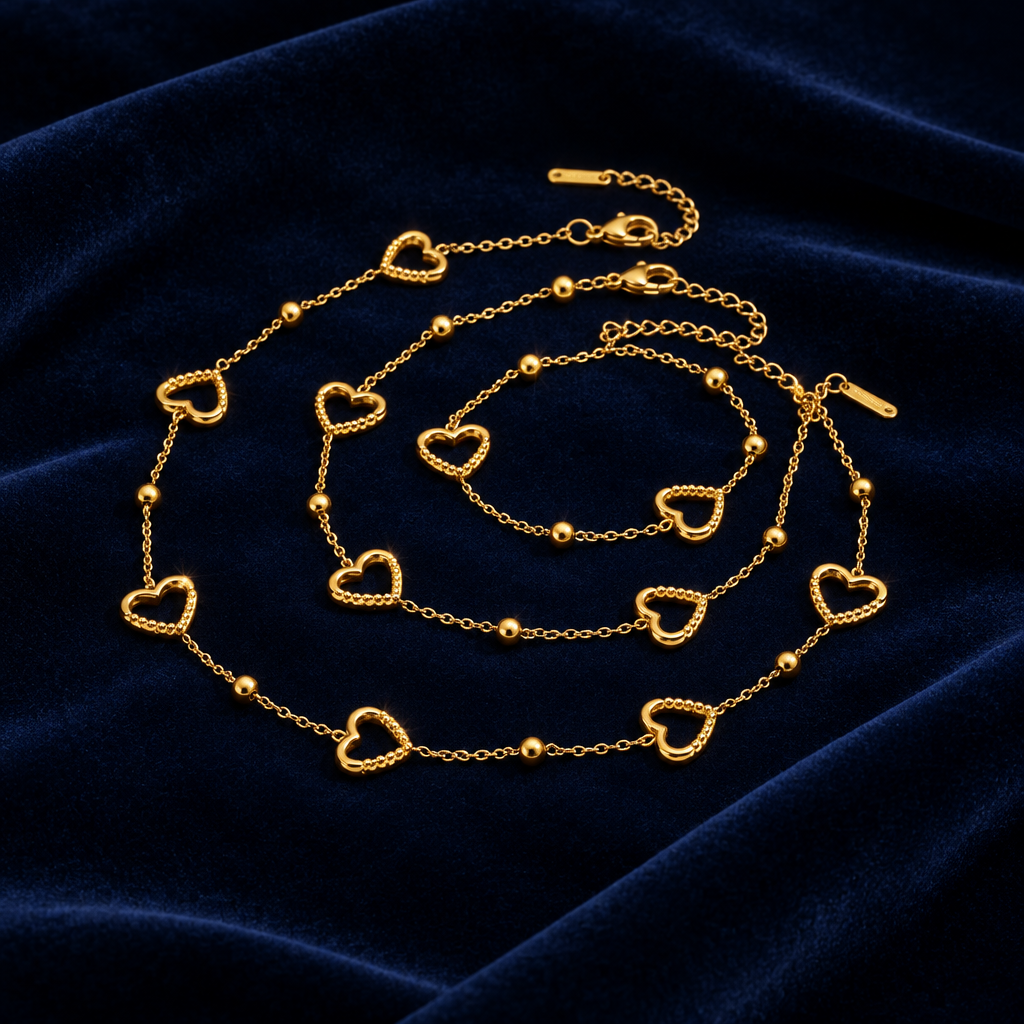 2-delig setje met hartjes, ketting en armband