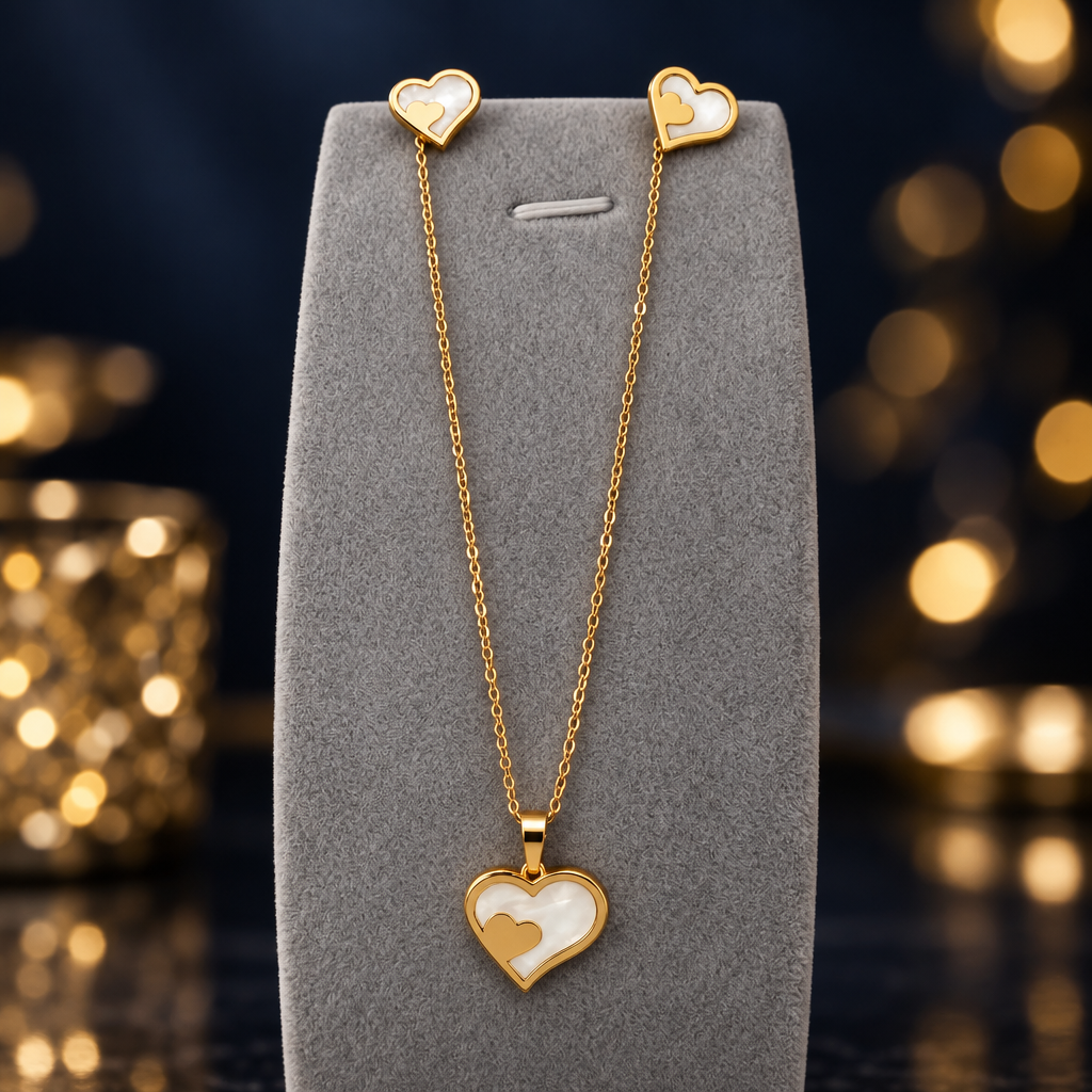 2-delig set ketting met oorstekers hartje