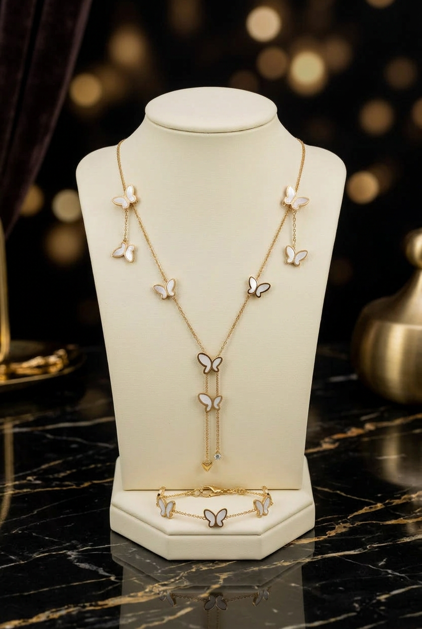 3-delig sieradenset, vlinders .ketting, armband en oorbellen