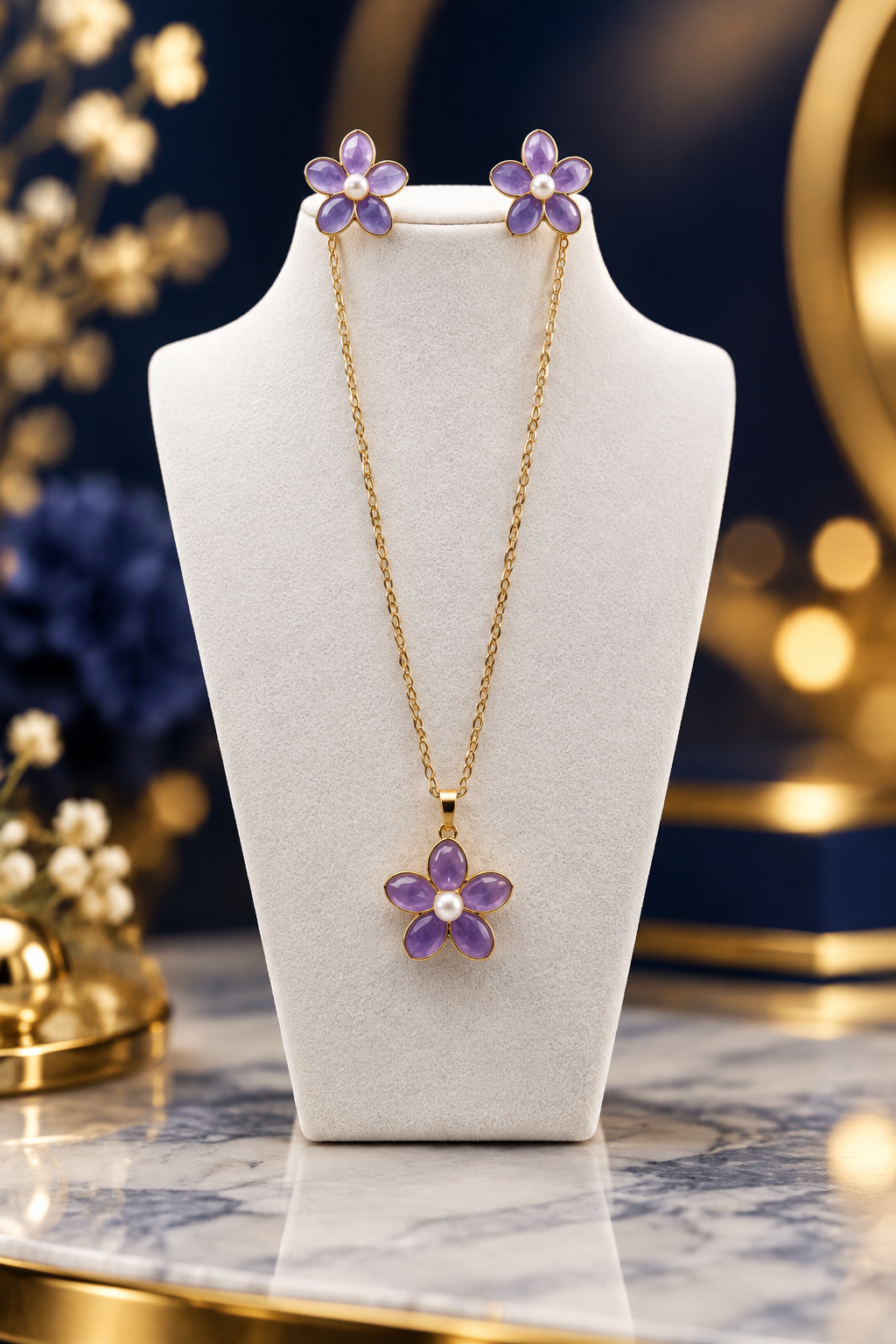2-delig set Bloem,ketting met oorbellen