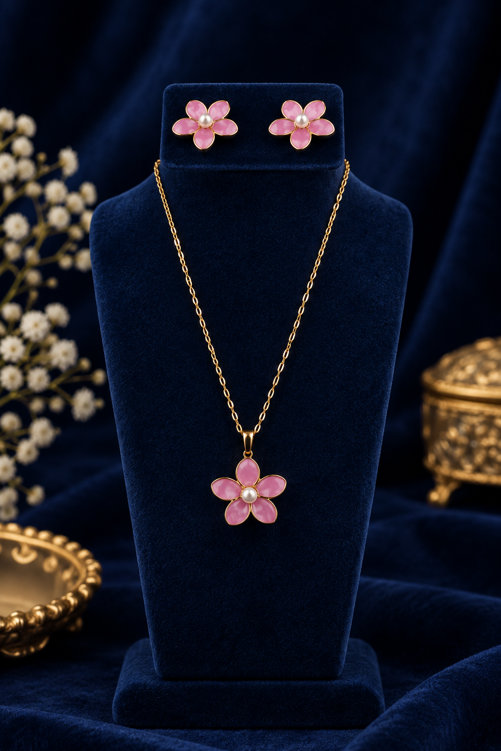 2-delig setje bloem, ketting met oorbellen