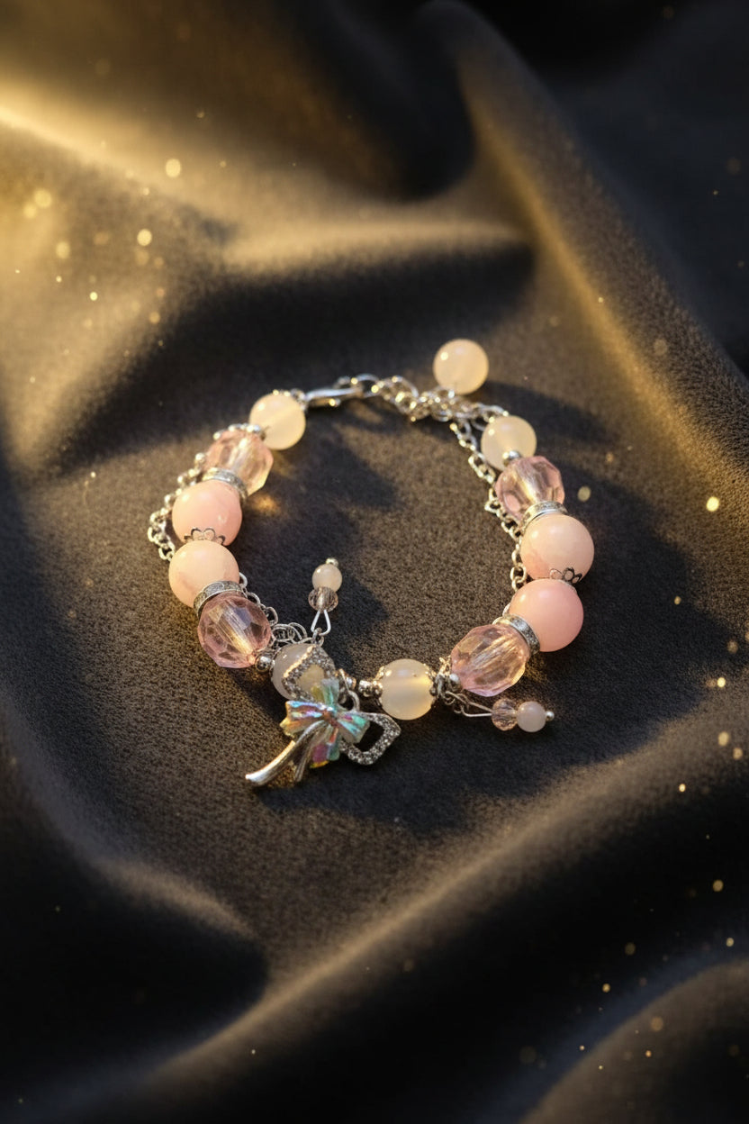 Leuke armband met bedels in roze