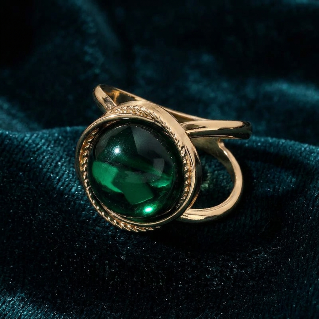 Sjaalring goudkleur met groene steen