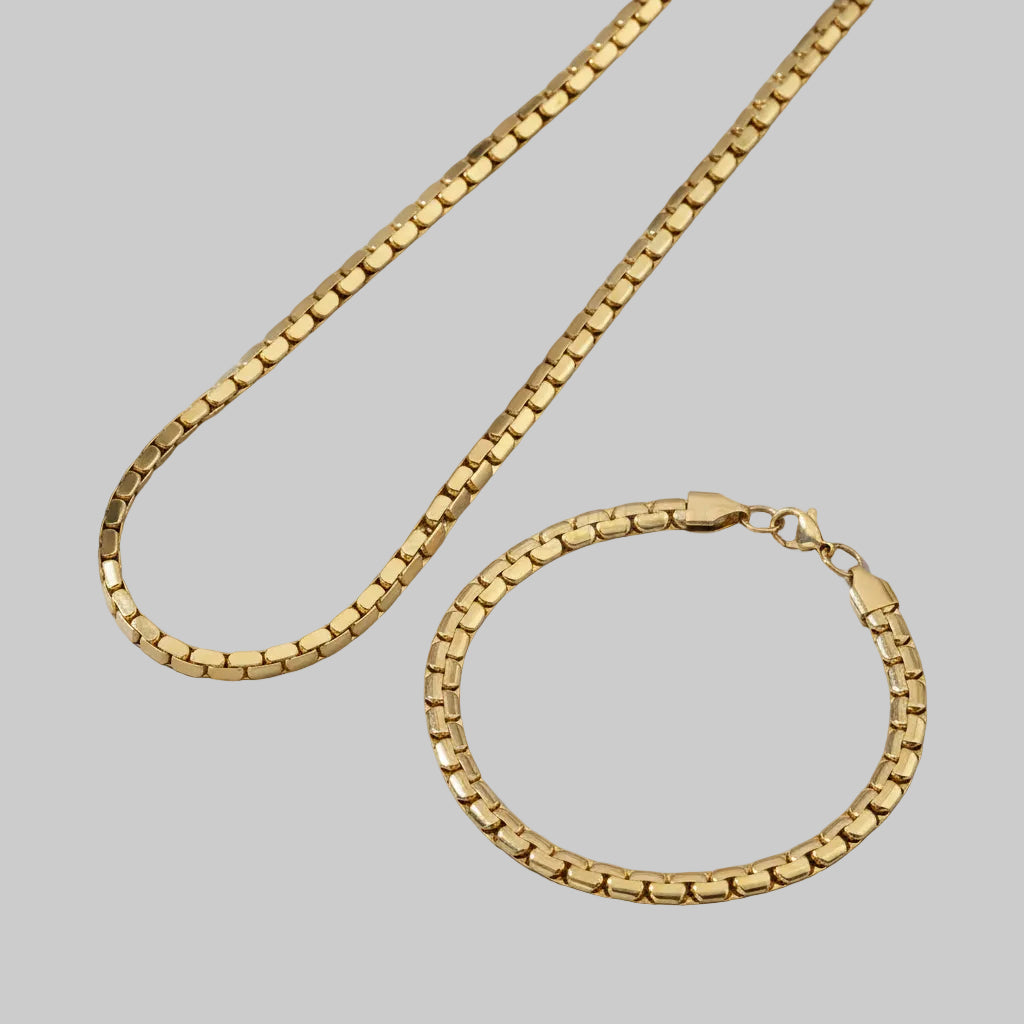 mooie set in rvs 304, ketting en armband in goud en zilverkleur