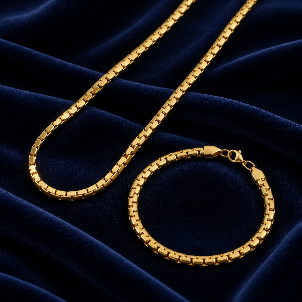 Mooie set in rvs 304, ketting en armband in goud en zilverkleur